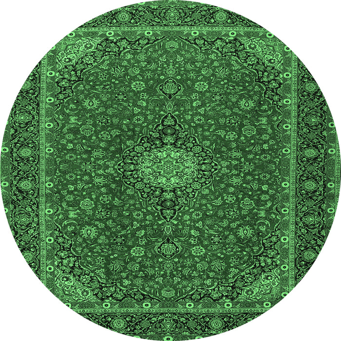 Round Medallion Emerald Green Traditional Rug, tr2223emgrn