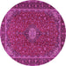 Round Machine Washable Medallion Pink Traditional Rug, wshtr2223pnk