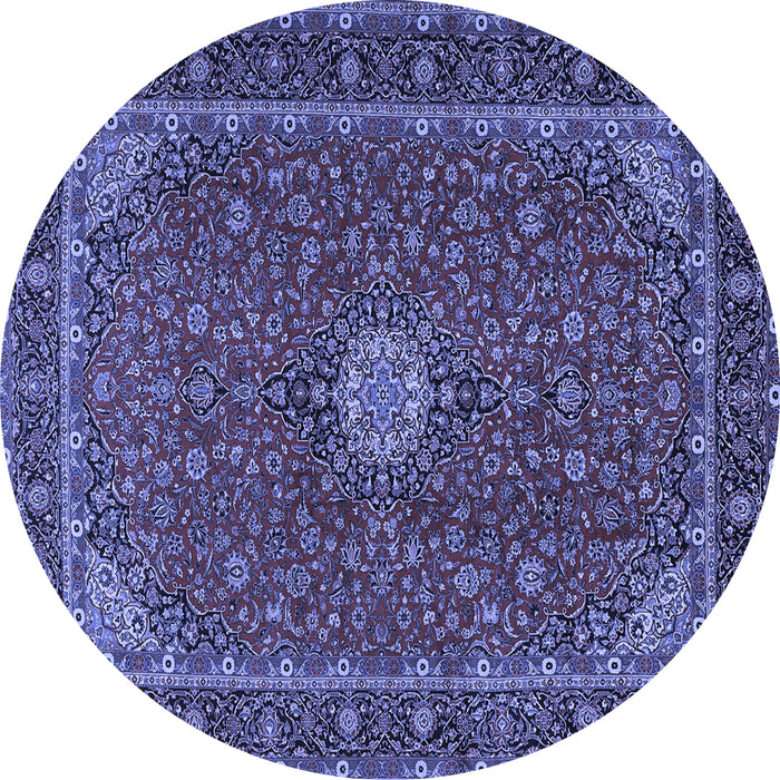 Round Machine Washable Medallion Blue Traditional Rug, wshtr2223blu
