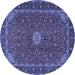 Round Machine Washable Medallion Blue Traditional Rug, wshtr2223blu