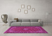 Machine Washable Medallion Pink Traditional Rug in a Living Room, wshtr2223pnk