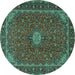 Round Machine Washable Medallion Turquoise Traditional Area Rugs, wshtr2223turq