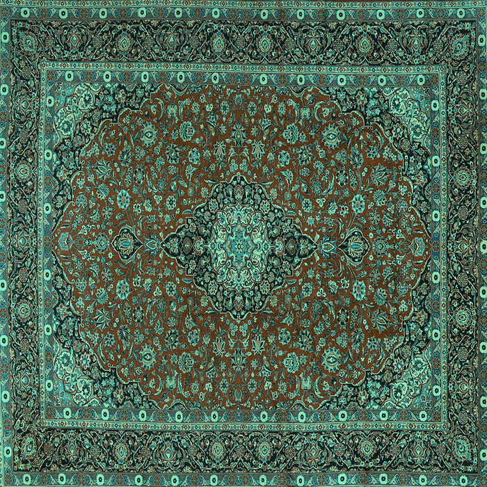 Square Machine Washable Medallion Turquoise Traditional Area Rugs, wshtr2223turq