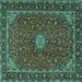 Square Machine Washable Medallion Turquoise Traditional Area Rugs, wshtr2223turq