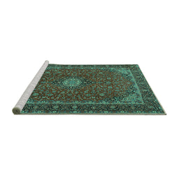 Sideview of Machine Washable Medallion Turquoise Traditional Area Rugs, wshtr2223turq
