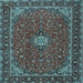 Square Machine Washable Medallion Light Blue Traditional Rug, wshtr2223lblu