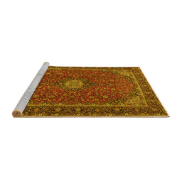 Sideview of Machine Washable Medallion Yellow Traditional Rug, wshtr2223yw