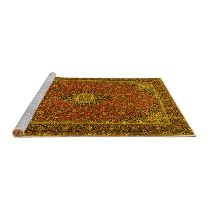Sideview of Machine Washable Medallion Yellow Traditional Rug, wshtr2223yw