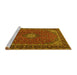 Sideview of Machine Washable Medallion Yellow Traditional Rug, wshtr2223yw