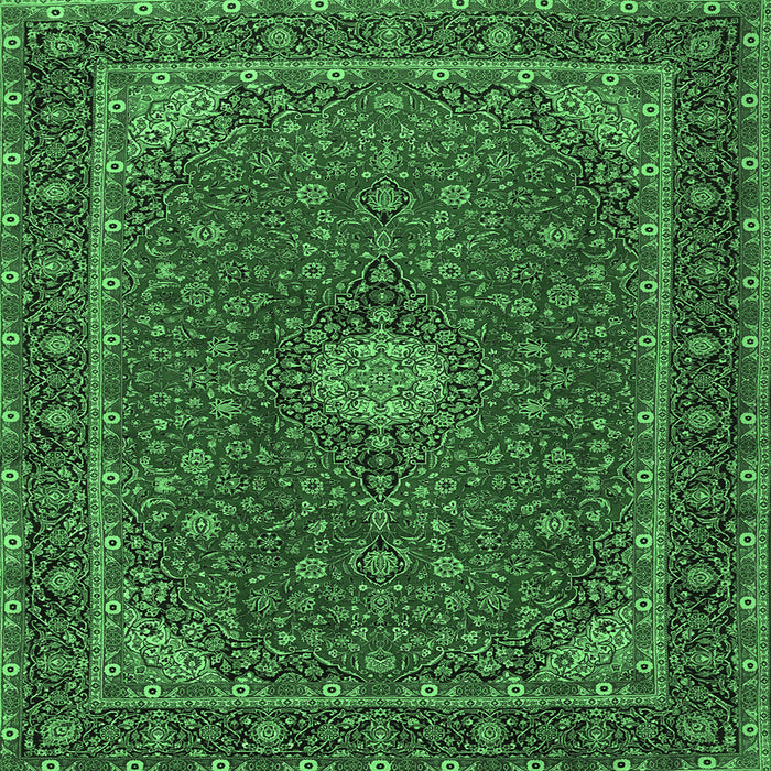 Square Machine Washable Medallion Emerald Green Traditional Area Rugs, wshtr2223emgrn