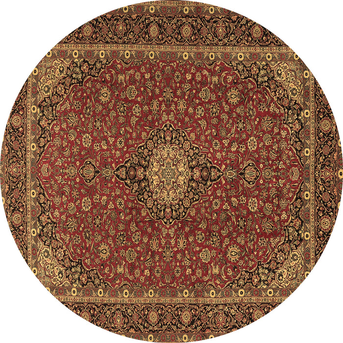 Round Machine Washable Medallion Brown Traditional Rug, wshtr2223brn