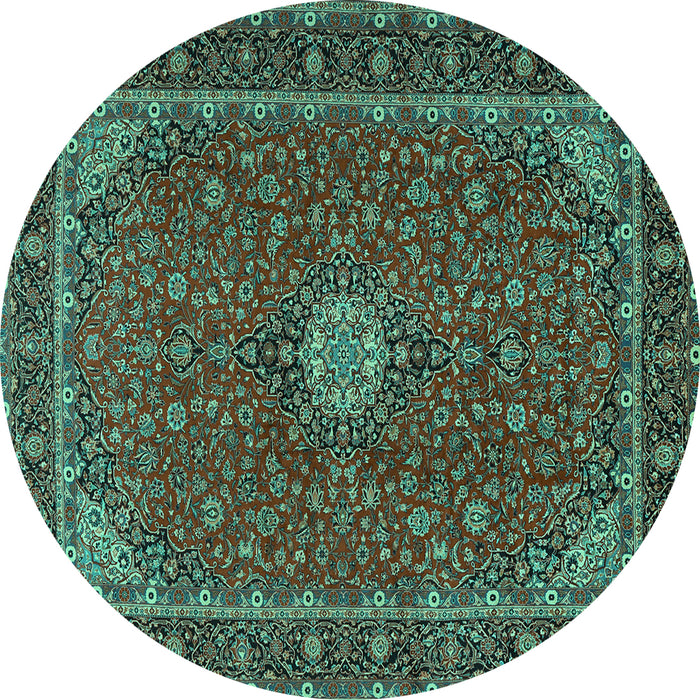 Round Medallion Turquoise Traditional Rug, tr2223turq