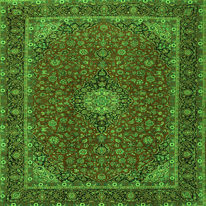 Round Machine Washable Medallion Green Traditional Area Rugs, wshtr2223grn