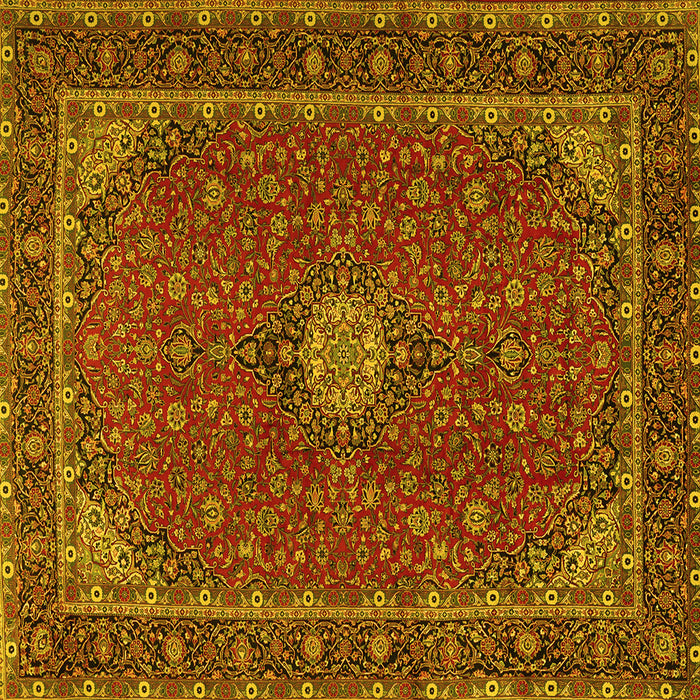 Square Machine Washable Medallion Yellow Traditional Rug, wshtr2223yw