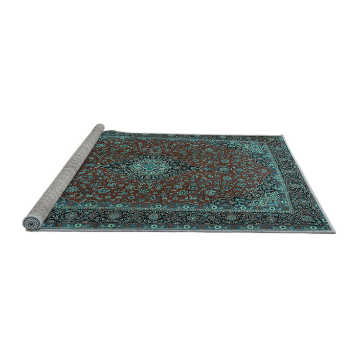 Sideview of Machine Washable Medallion Light Blue Traditional Rug, wshtr2223lblu