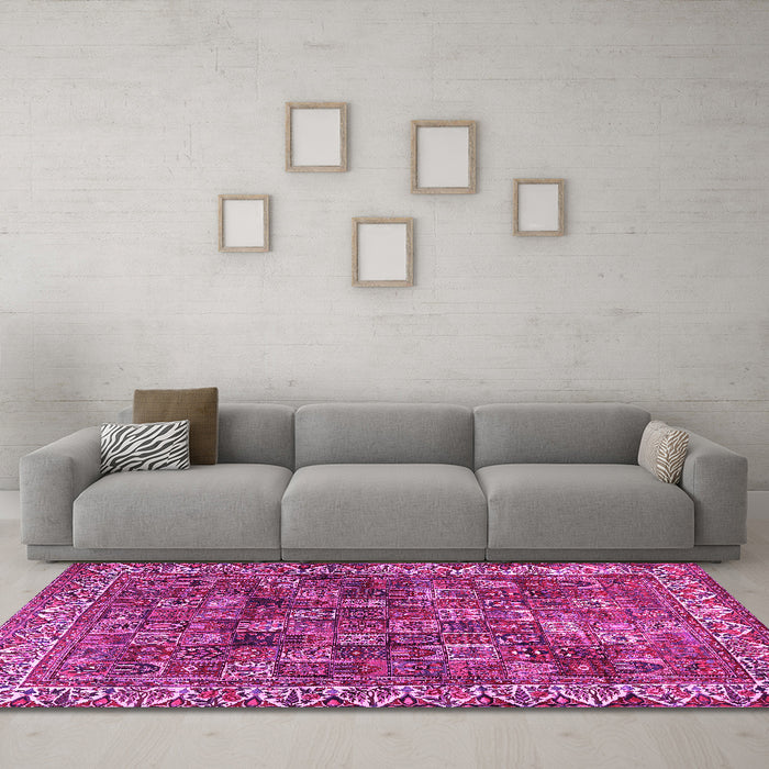 Machine Washable Persian Pink Traditional Rug in a Living Room, wshtr2224pnk