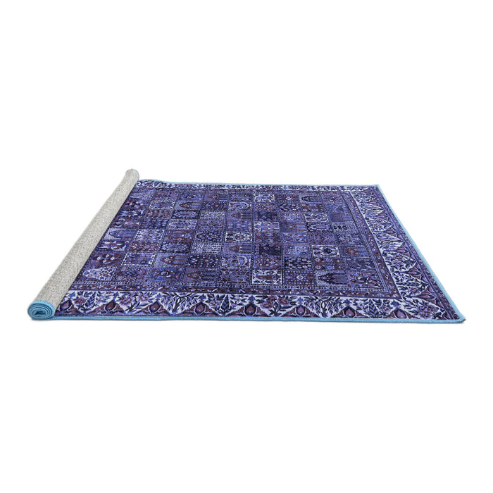 Sideview of Machine Washable Persian Blue Traditional Rug, wshtr2224blu