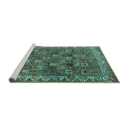 Sideview of Machine Washable Persian Turquoise Traditional Area Rugs, wshtr2224turq