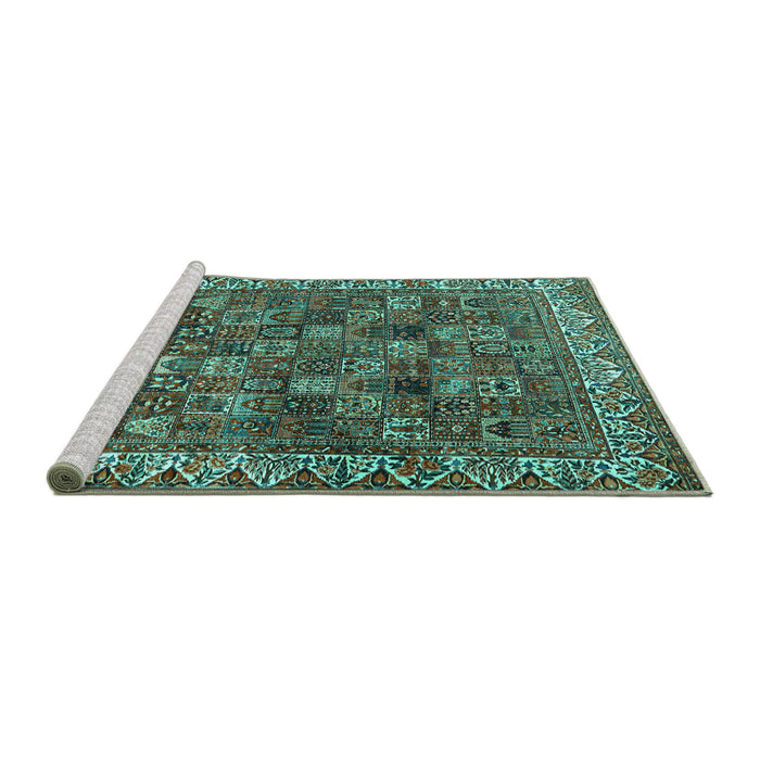 Sideview of Machine Washable Persian Turquoise Traditional Area Rugs, wshtr2224turq