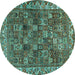 Round Machine Washable Persian Turquoise Traditional Area Rugs, wshtr2224turq