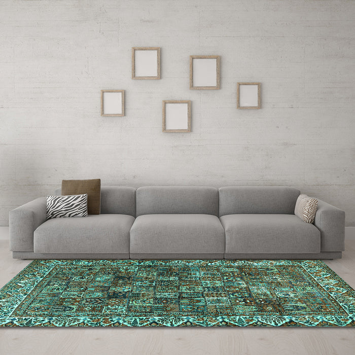 Machine Washable Persian Turquoise Traditional Area Rugs in a Living Room,, wshtr2224turq