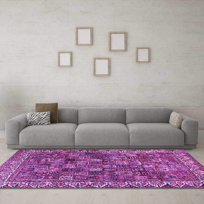 Machine Washable Persian Purple Traditional Area Rugs in a Living Room, wshtr2224pur