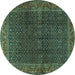 Round Persian Turquoise Traditional Rug, tr2225turq
