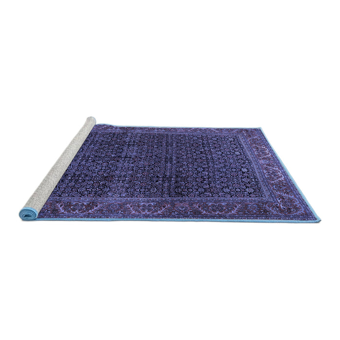 Sideview of Machine Washable Persian Blue Traditional Rug, wshtr2225blu