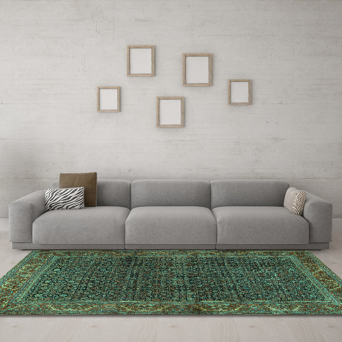 Machine Washable Persian Turquoise Traditional Area Rugs in a Living Room,, wshtr2225turq