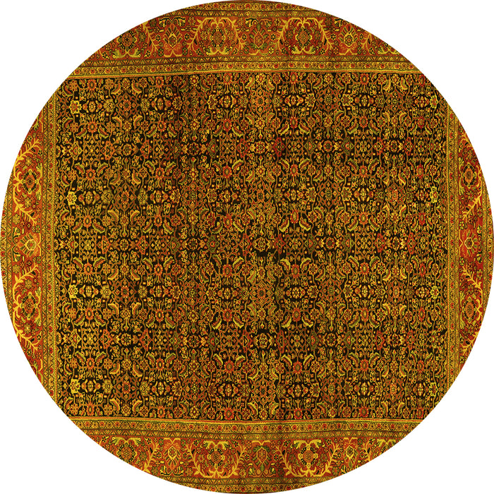 Round Machine Washable Persian Yellow Traditional Rug, wshtr2225yw