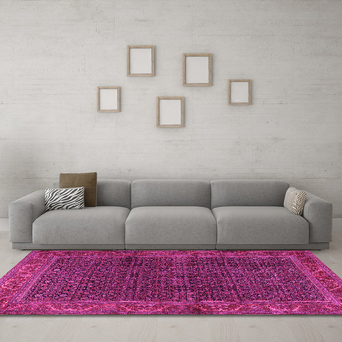 Machine Washable Persian Pink Traditional Rug in a Living Room, wshtr2225pnk