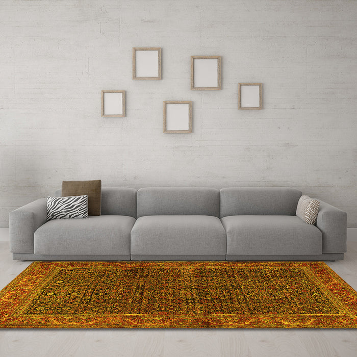 Machine Washable Persian Yellow Traditional Rug in a Living Room, wshtr2225yw