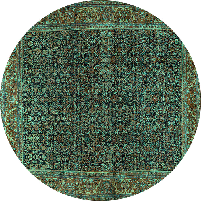 Round Machine Washable Persian Turquoise Traditional Area Rugs, wshtr2225turq