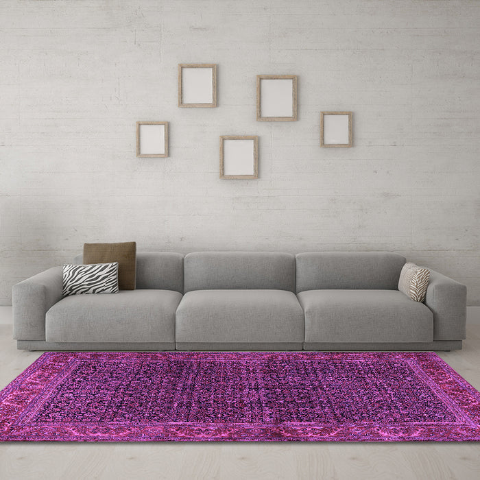 Machine Washable Persian Purple Traditional Area Rugs in a Living Room, wshtr2225pur