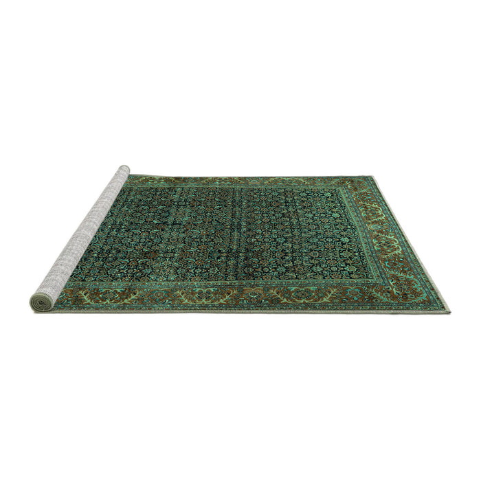 Sideview of Machine Washable Persian Turquoise Traditional Area Rugs, wshtr2225turq
