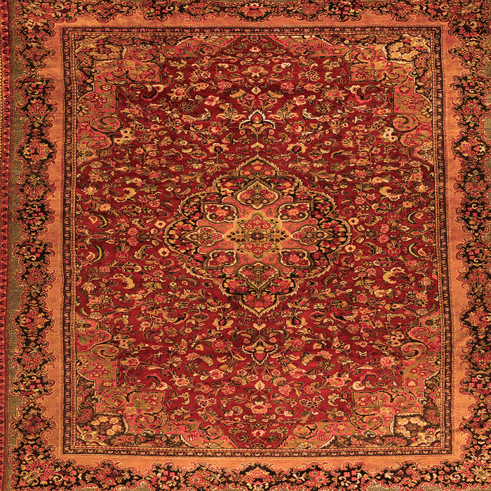 Round Machine Washable Persian Orange Traditional Area Rugs, wshtr2226org
