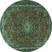 Round Machine Washable Persian Turquoise Traditional Area Rugs, wshtr2226turq