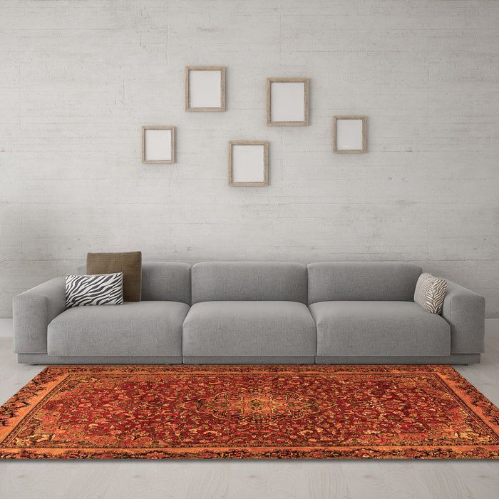 Machine Washable Persian Orange Traditional Area Rugs in a Living Room, wshtr2226org