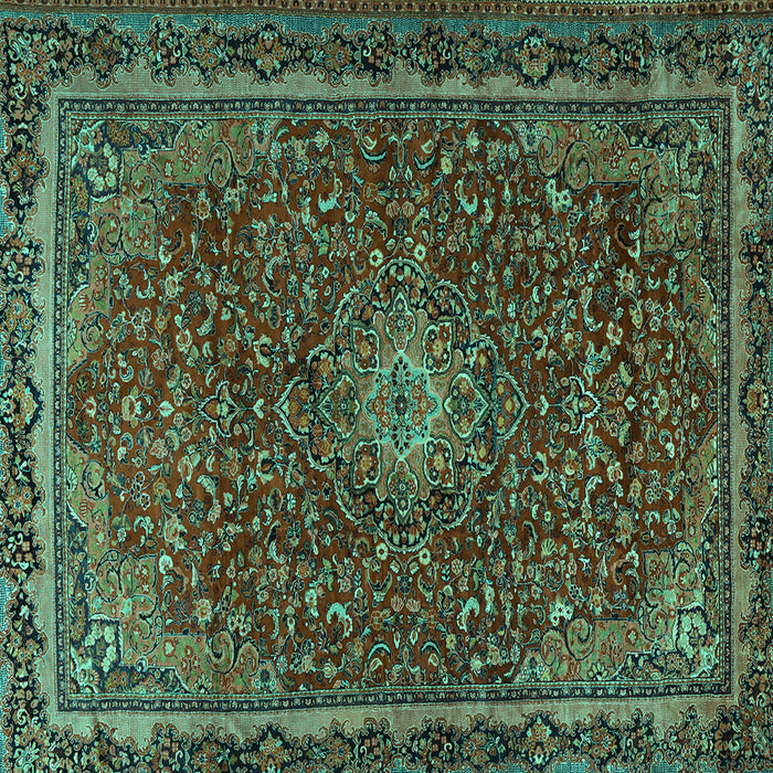 Square Machine Washable Persian Turquoise Traditional Area Rugs, wshtr2226turq