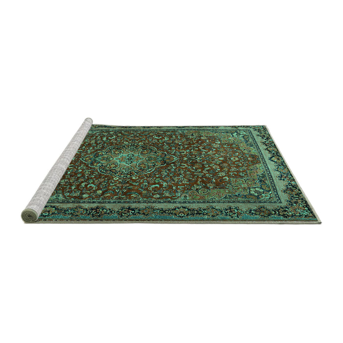Sideview of Machine Washable Persian Turquoise Traditional Area Rugs, wshtr2226turq