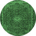 Round Machine Washable Persian Emerald Green Traditional Area Rugs, wshtr2226emgrn