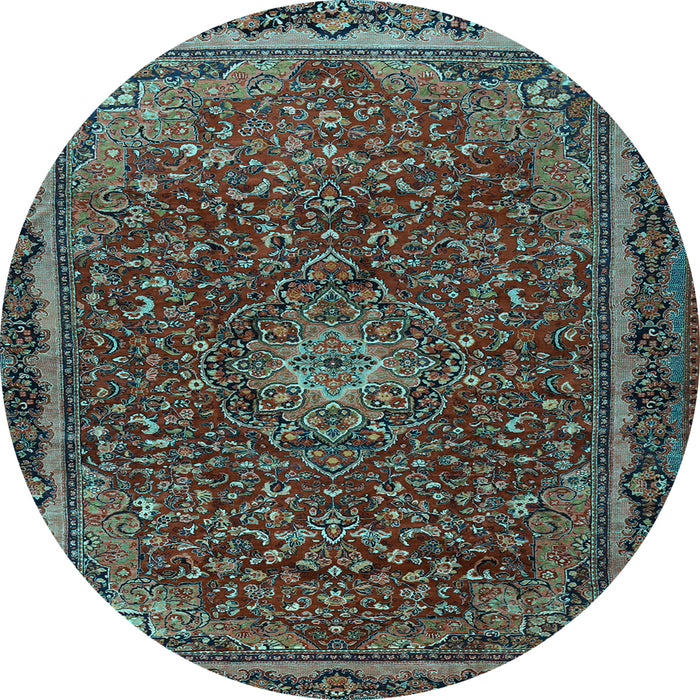 Round Machine Washable Persian Light Blue Traditional Rug, wshtr2226lblu