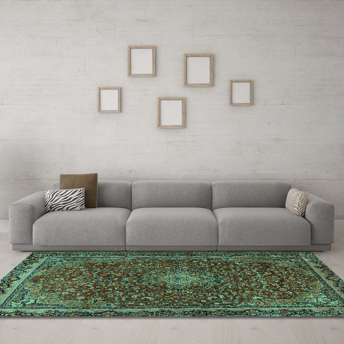 Machine Washable Persian Turquoise Traditional Area Rugs in a Living Room,, wshtr2226turq