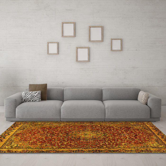 Machine Washable Persian Yellow Traditional Rug in a Living Room, wshtr2226yw