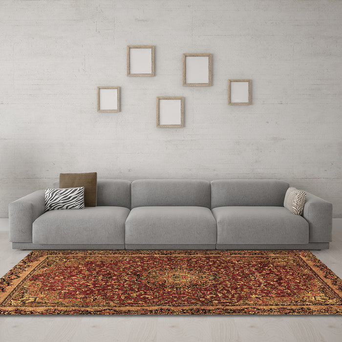 Machine Washable Persian Brown Traditional Rug in a Living Room,, wshtr2226brn