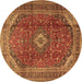 Round Medallion Brown Traditional Rug, tr2227brn