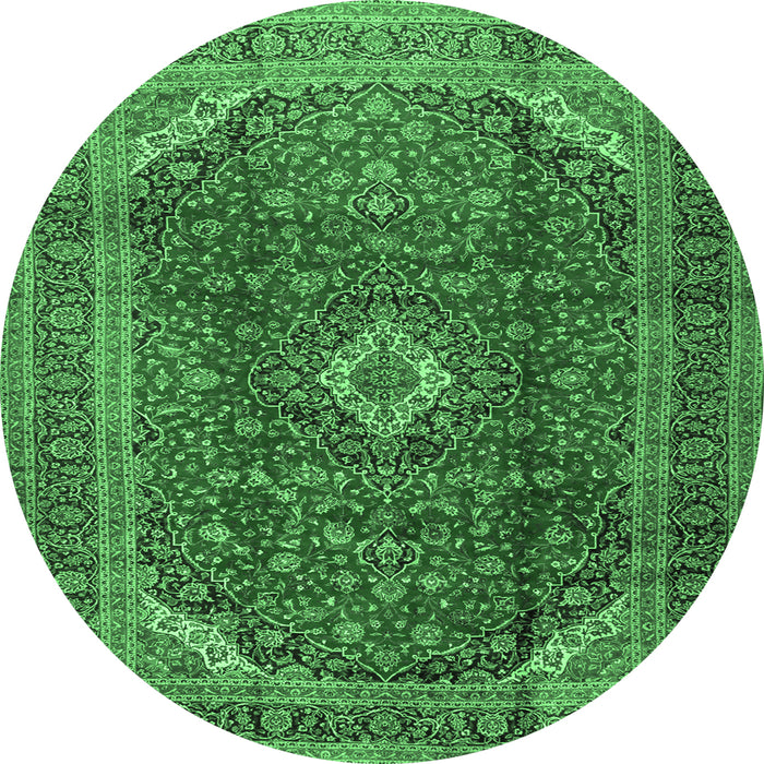 Round Medallion Emerald Green Traditional Rug, tr2227emgrn