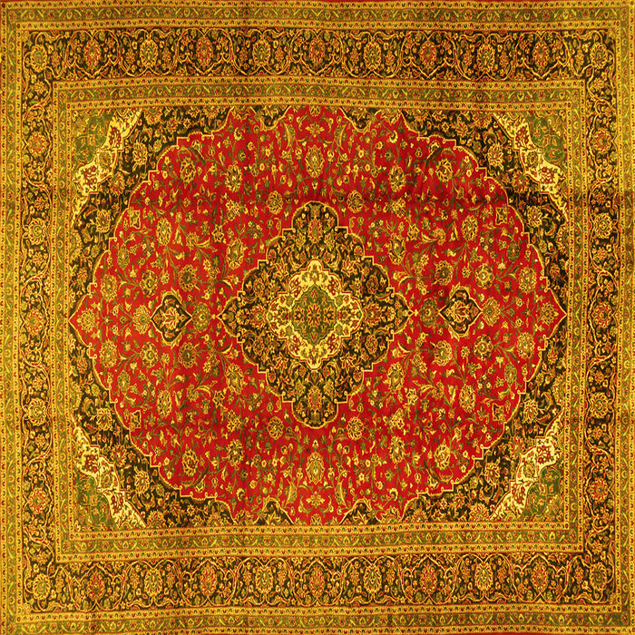 Square Machine Washable Medallion Yellow Traditional Rug, wshtr2227yw