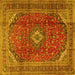 Square Machine Washable Medallion Yellow Traditional Rug, wshtr2227yw