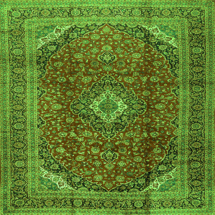 Round Machine Washable Medallion Green Traditional Area Rugs, wshtr2227grn